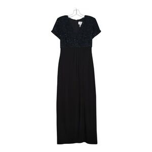 Basix II Black Sequin Beaded Empire Waist Maxi Dress Gown Womens Size 6 V-Neck
